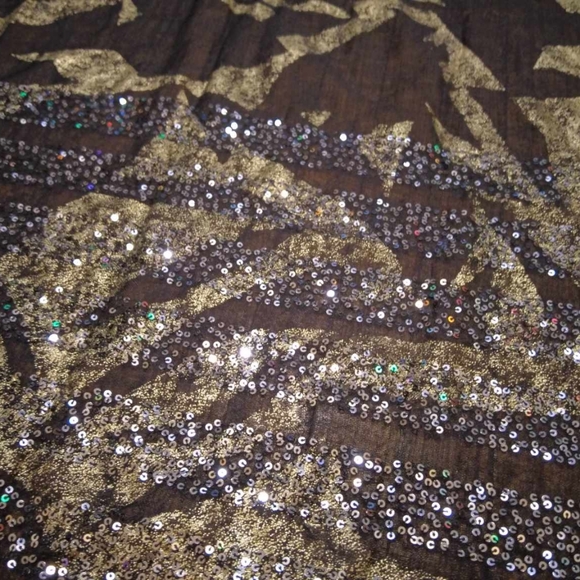 AHUJASONS! Luxury Pashmina! Dupatta black&gold block print sequins!! Deadstock - Picture 17 of 17